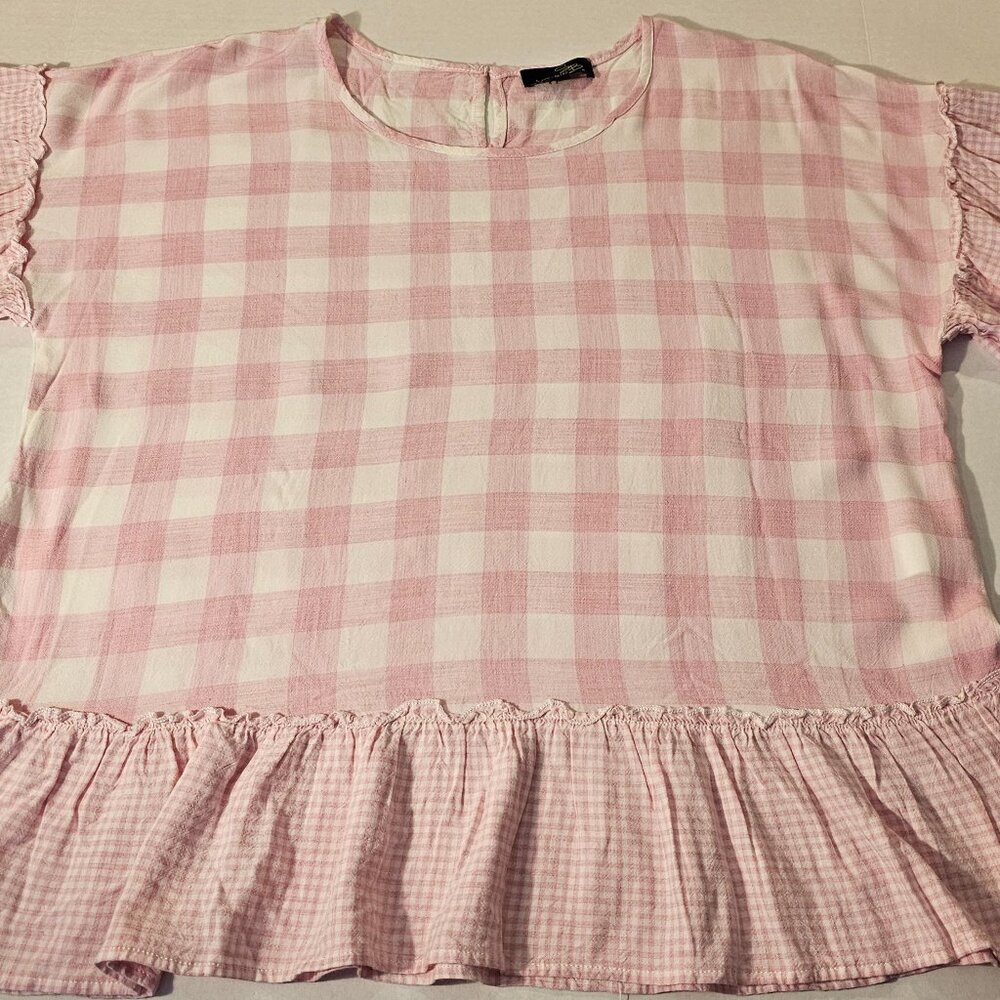 Suzanne Betro, size 3X, Pink & White Gingham,100% Rayon
